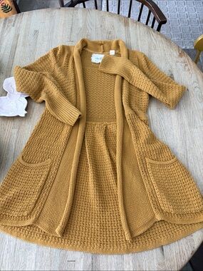 Anthropologie Mustard Open-Front Knit Cardigan